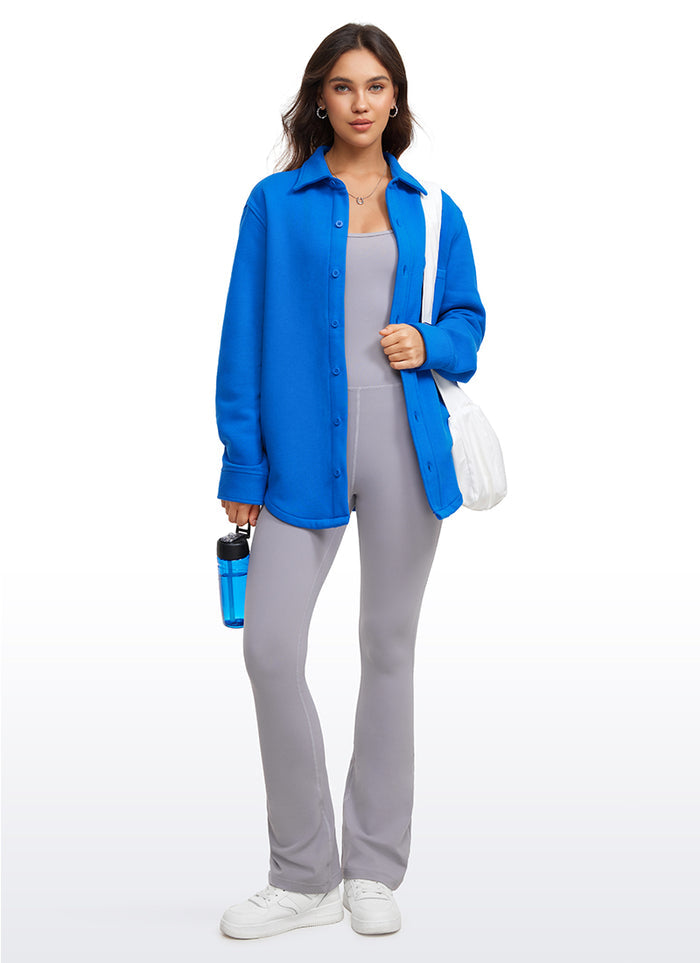 CRZ YOGA Women's Oversized Fit Outerwear Fleece Lined Shirt Jackets Sparkle Blue