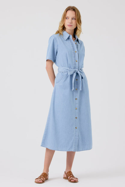 Fleurine Midi Dress (Light Blue Denim)