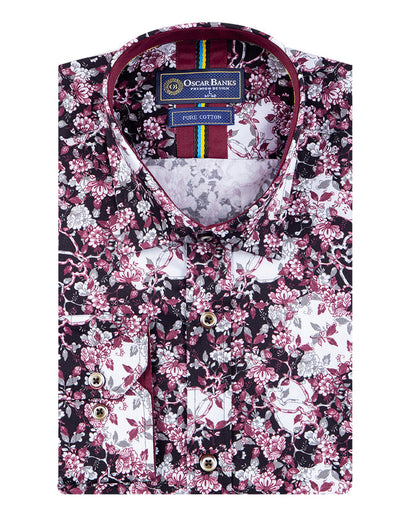 Floral Printed Pure Cotton Shirt with Matching Handkerchief-Makrom