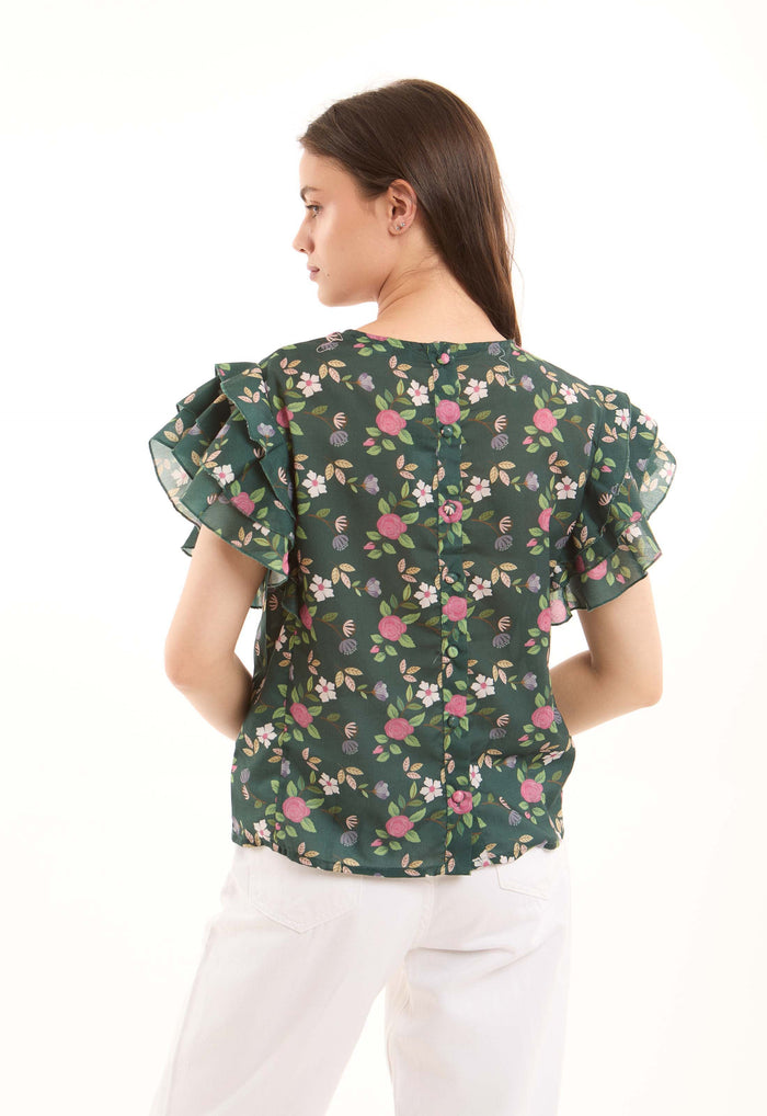 Floral Ruffle Sleeve Blouse