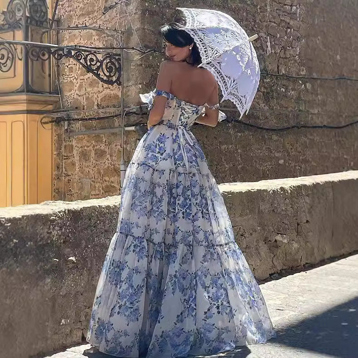 Flower Pattern Prom Dress Spaghetti Strap Princess Formal Occasion Dresses A-line Party Dress