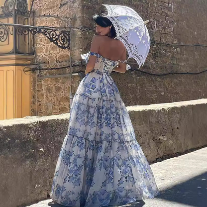 Flower Pattern Prom Dress Spaghetti Strap Princess Formal Occasion Dresses A-line Party Dress
