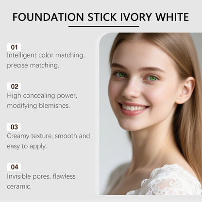 Foundation stick detail – creamy core, powder-soft set