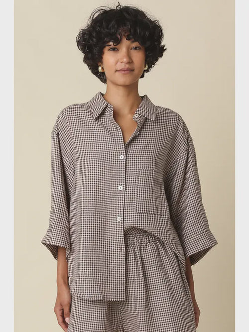 Gabi Gingham Linen Shirt in Brown