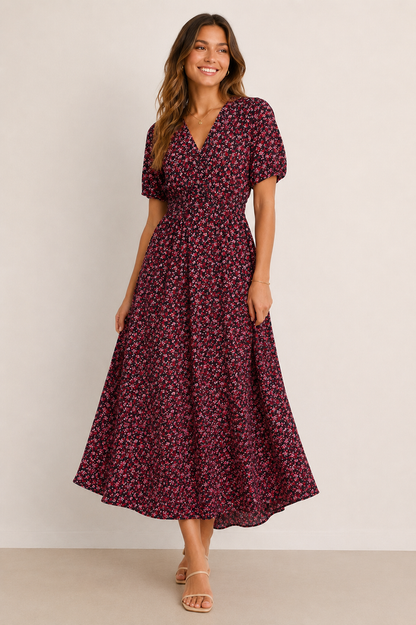 Gill Midi Dress (Black/Pink)