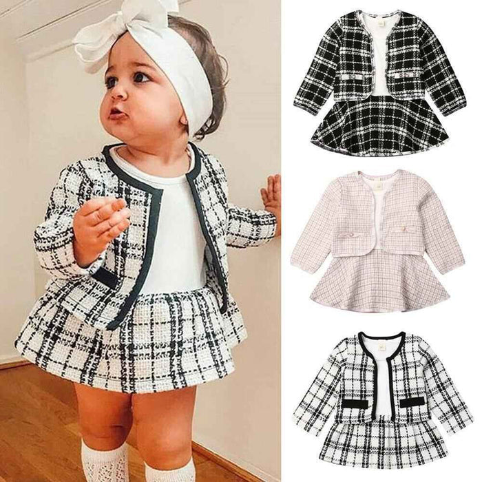 Girls Plaid Fall Two-Piece Knit Sweater & Mini Skirt