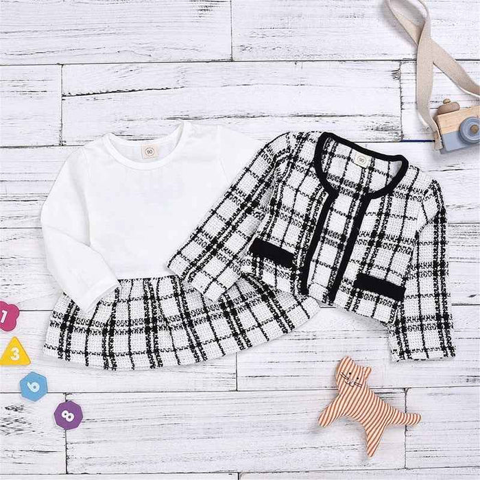 Girls Plaid Fall Two-Piece Knit Sweater & Mini Skirt