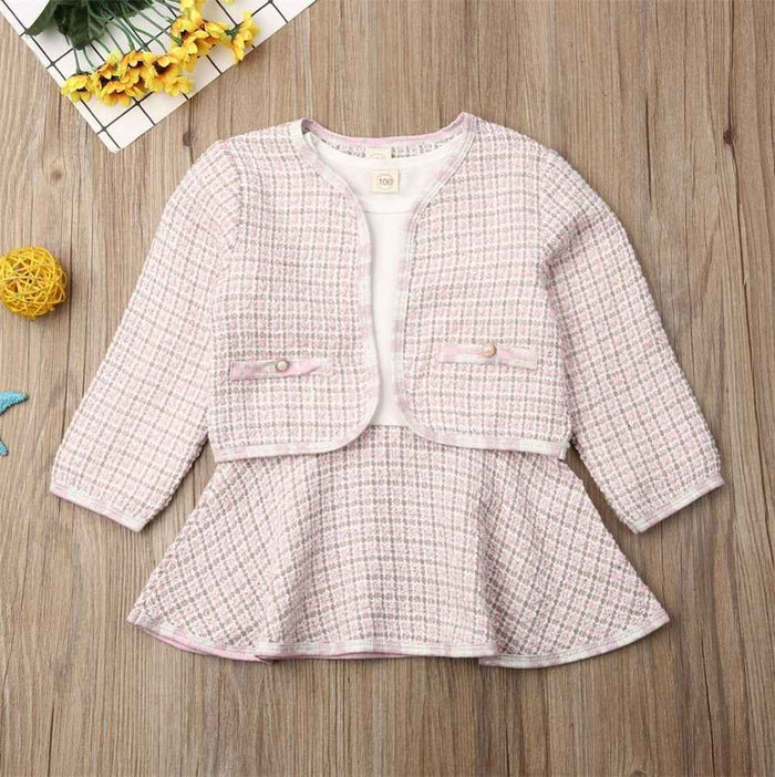 Girls Plaid Fall Two-Piece Knit Sweater & Mini Skirt