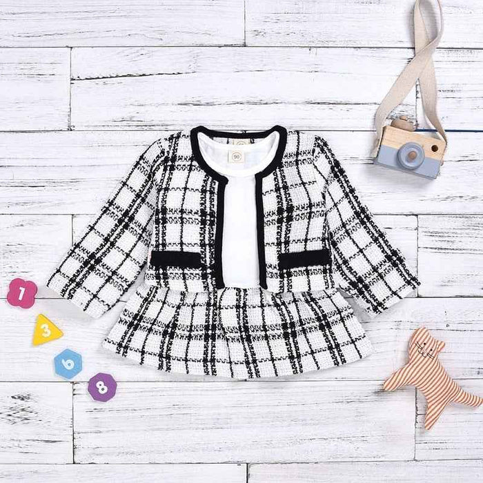 Girls Plaid Fall Two-Piece Knit Sweater & Mini Skirt