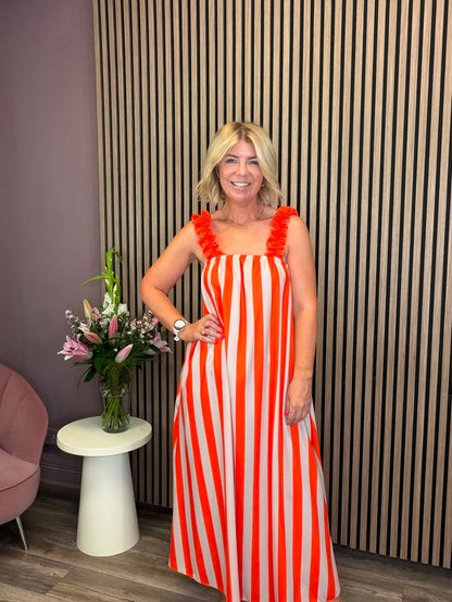 Gloria Maxi Dress (Orange/Beige)