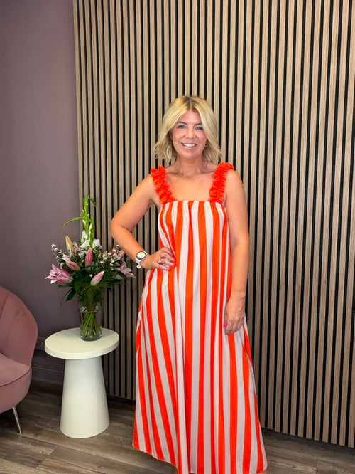 Gloria Maxi Dress (Orange/Beige)