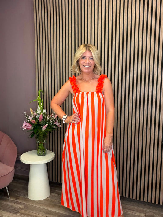 Gloria Maxi Dress (Orange/Beige)