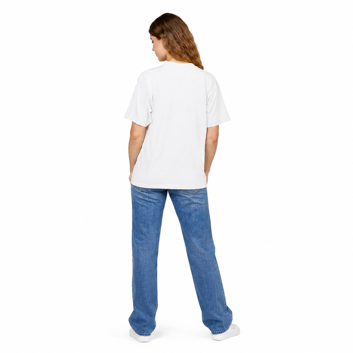 Women’s boxy cotton T-shirt with Good Things Ahead front graphic