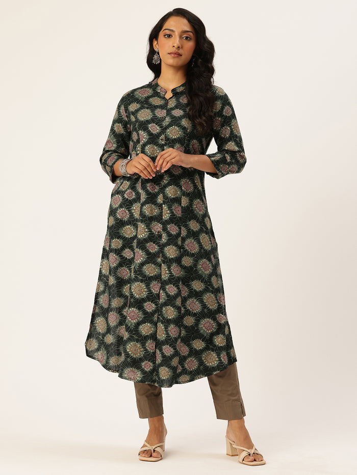Green Geometric Printed Kurta