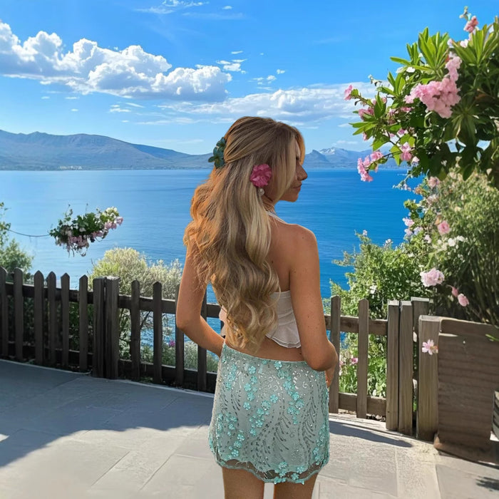 Green Sequin Mini Skirt, Mint Party Style