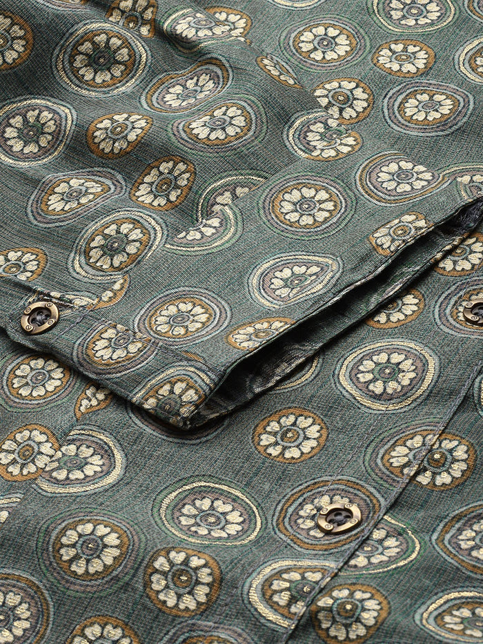 Grey Floral Printed Mandarin Collar Kurta, Princess Cur Kurta, A-Line Kurta, Floral Print, Mandarin Collar kurta, printed kurta