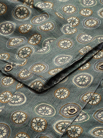 Grey Floral Printed Mandarin Collar Kurta, Princess Cur Kurta, A-Line Kurta, Floral Print, Mandarin Collar kurta, printed kurta