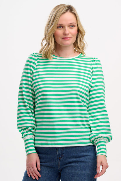 Griselda Jersey Top (Green/Off-White Stripe)
