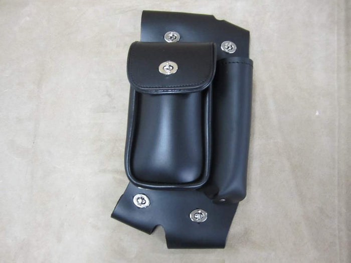 Guard Bag with Water Holder 90WL: The 90WL leather tool bag attaches to the left side of the saddlebag guards on most Harley