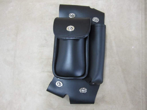 Guard Bag with Water Holder 90WL: The 90WL leather tool bag attaches to the left side of the saddlebag guards on most Harley