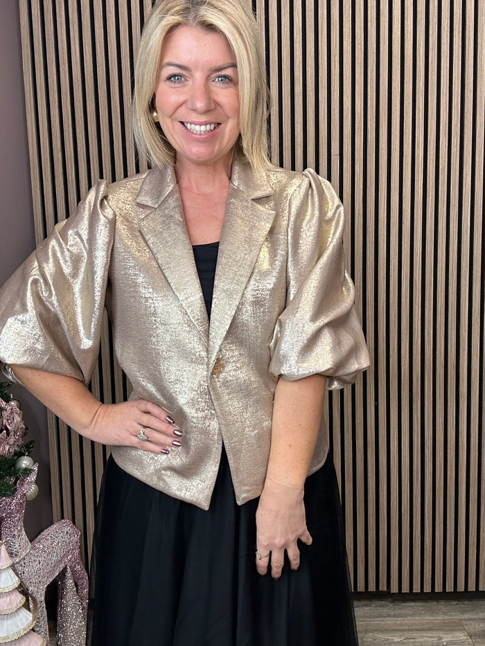 Gwen Puff Sleeve Blazer (Gold)