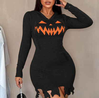 White High-Waist Halloween Tight Dress: Hooded Design Turns Heads in Ultimate Street Style