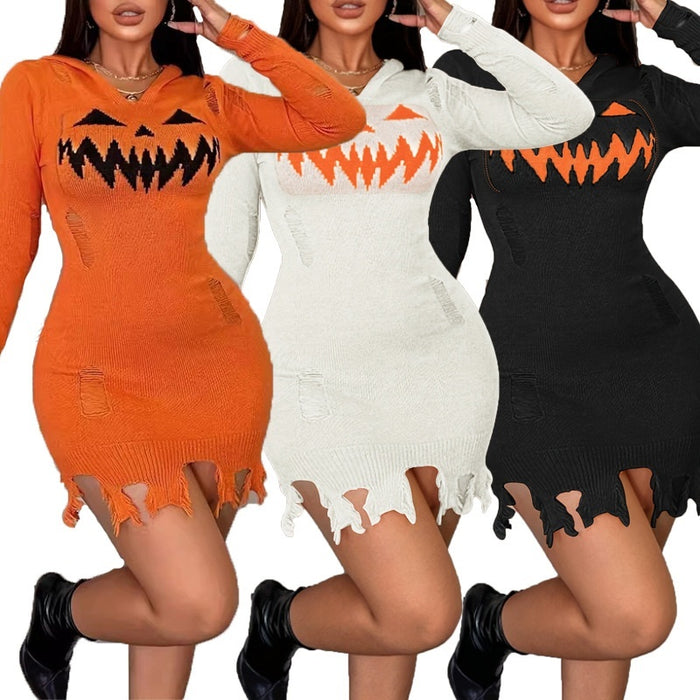 Black Hooded Hip Skirt Halloween Tight Dress: Polyester Fabric Delivers Sleek, Form-Fitting Power