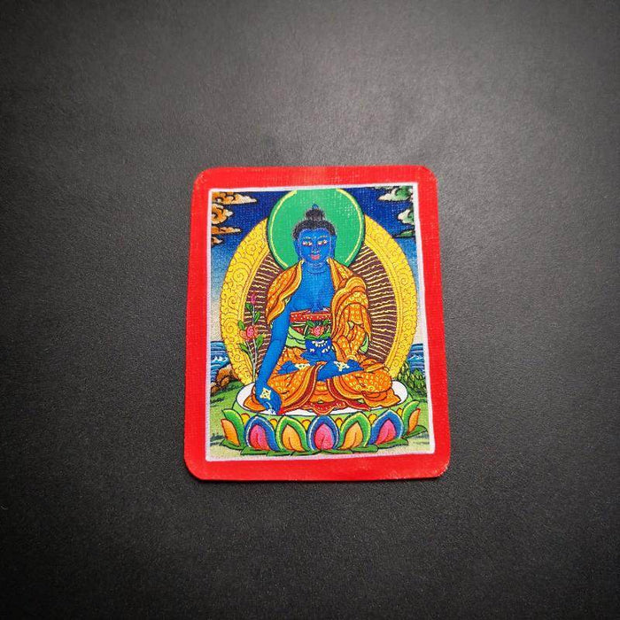 Handpainted Locket Thangka Amulet,Bhaisajyaguru,Medicine Buddha - Tibetan thangka painting, view 6