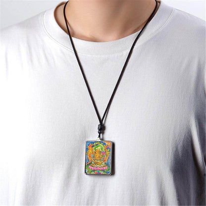 Handpainted Locket Thangka Amulet,Manjusri,Wisdom Buddha - Tibetan thangka painting, view 4