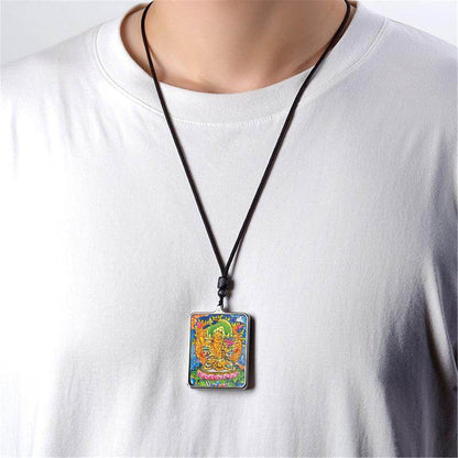 Handpainted Locket Thangka Amulet,Manjusri,Wisdom Buddha - Tibetan thangka painting, view 4