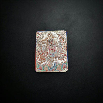 Handpainted Locket Thangka Amulet,White Jambhala,Buddha of Wealth - Tibetan thangka painting, view 6