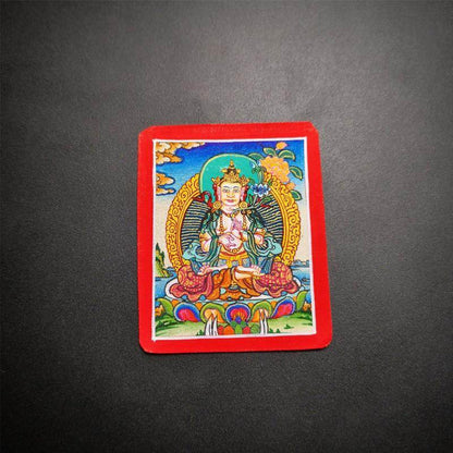 Handpainted Locket Thangka Amulet,White Tara,Arya Tara,Buddha of Wealth - Tibetan thangka painting, view 6