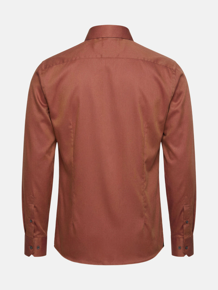 Back view of light brown men’s long-sleeve shirt with clean tailored fit