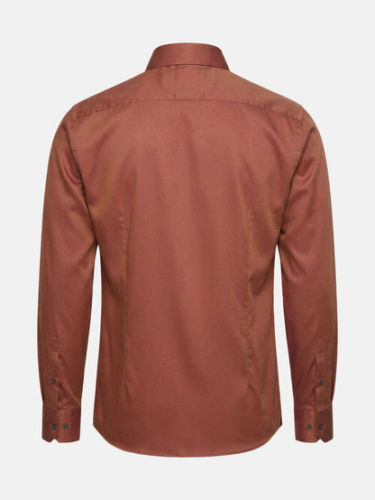 Back view of light brown men’s long-sleeve shirt with clean tailored fit