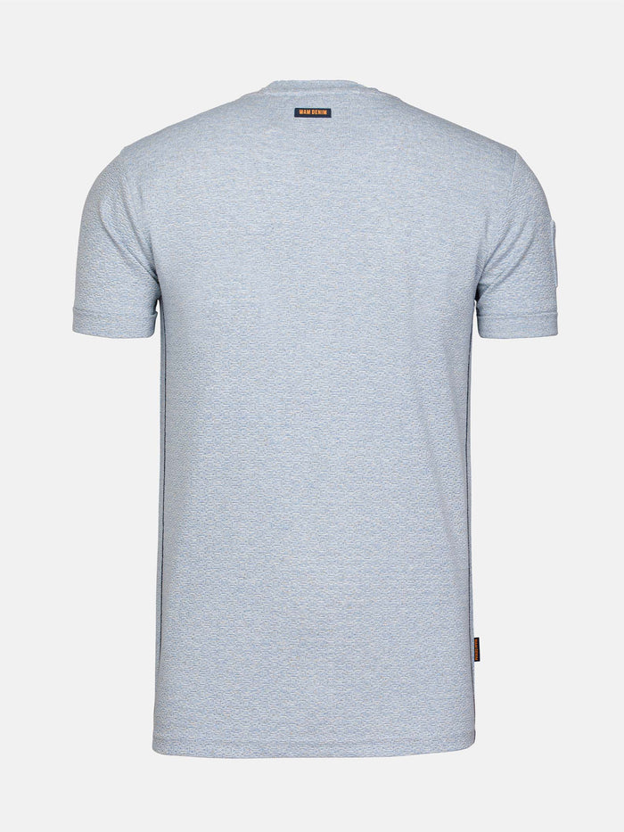 Back view of a blue men's crew neck t-shirt – Wam Denim.