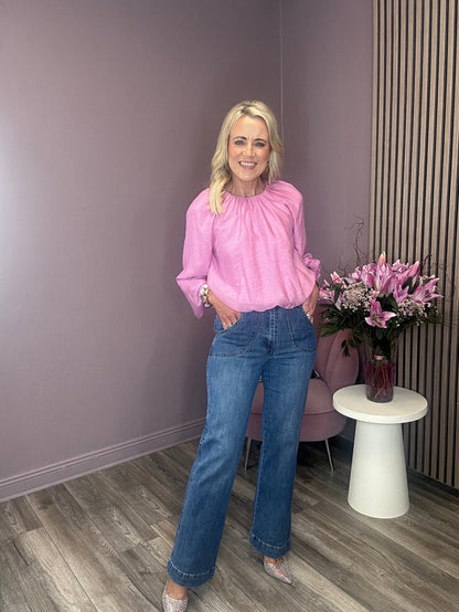 Janette Wide Leg Jeans (Mid Blue/Short)