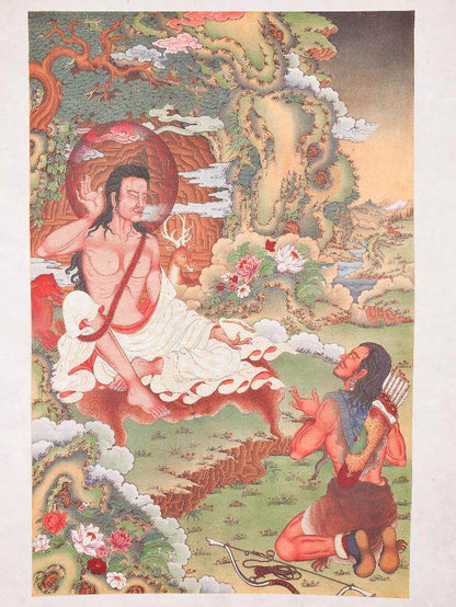 Jetsun Milarepa,Woodblock Thangka Art - Tibetan thangka painting, detailed view