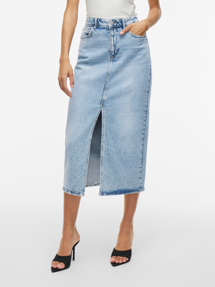 Julia Midi Denim Skirt (Light Blue)