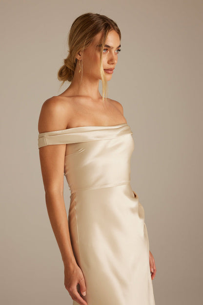 Kai Off the Shoulder Champagne Bridesmaid Dress_XS_