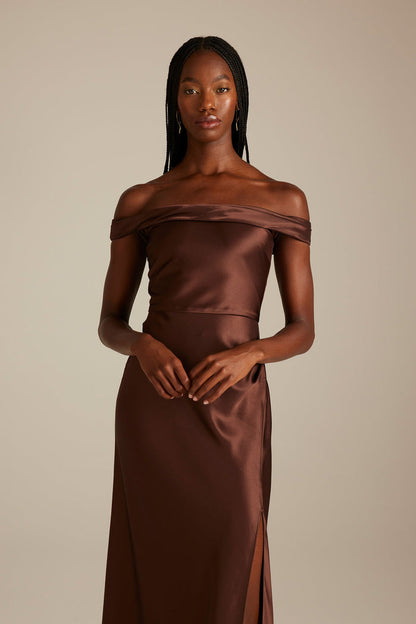Kai Off the Shoulder Espresso Brown Bridesmaids Dress_XS_