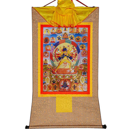 Kalacakra Vajrayogini in Yab Yum - Tibetan thangka painting, view 7