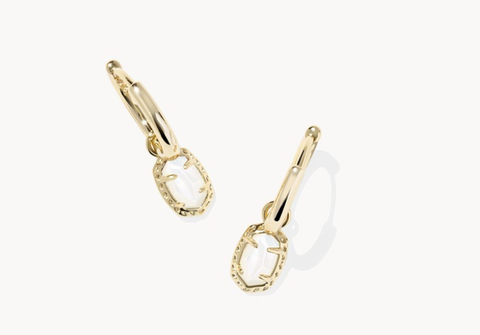 Kendra Scott Gold Emilie Huggie Earrings in Ivory Mother Of Pearl