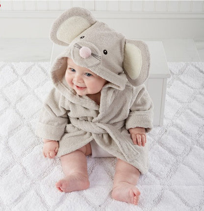 Kids animal hooded bathrobe panda design toddler hooded bathrobe in cotton, cute ears hood for after bath and sleep