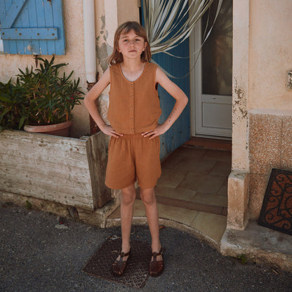 Kids Cotton Sleeveless Dille Top - Bone Brown