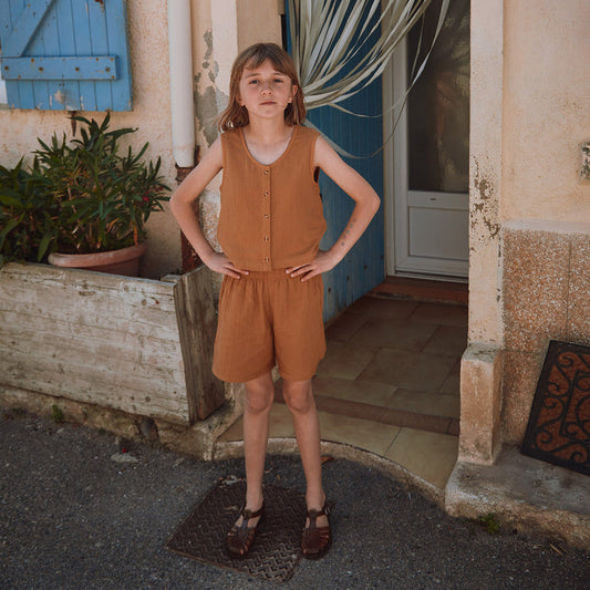 Kids Cotton Sleeveless Dille Top - Bone Brown