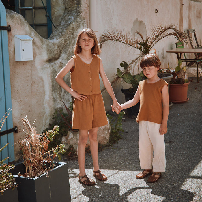 Kids Cotton Sleeveless Dille Top - Bone Brown