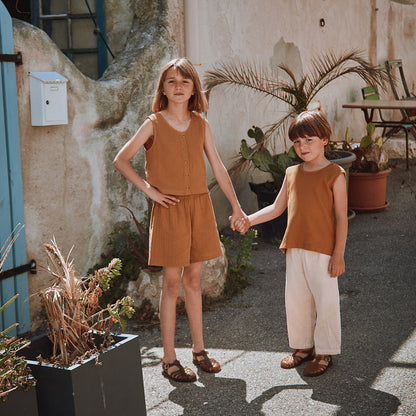 Kids Cotton Sleeveless Dille Top - Bone Brown