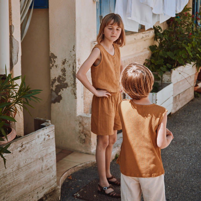 Kids Cotton Sleeveless Dille Top - Bone Brown