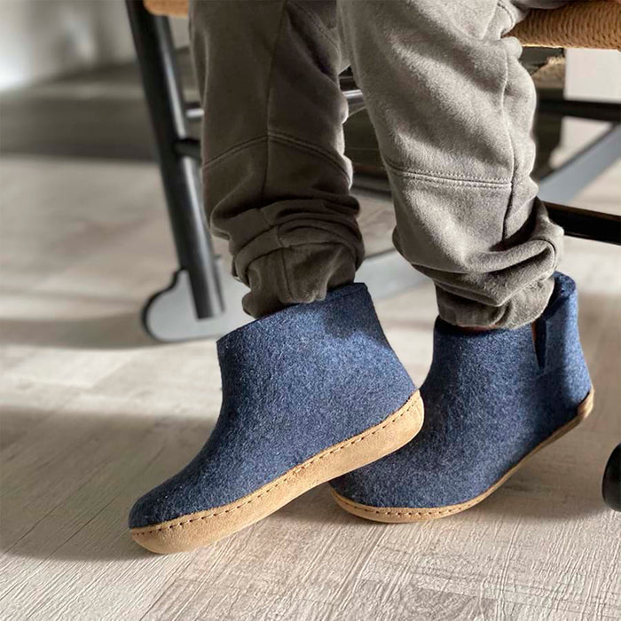 Kids Felted Wool Slipper Boot - Denim