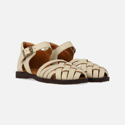 Kids Leather Woven Sandals - Buttermilk
